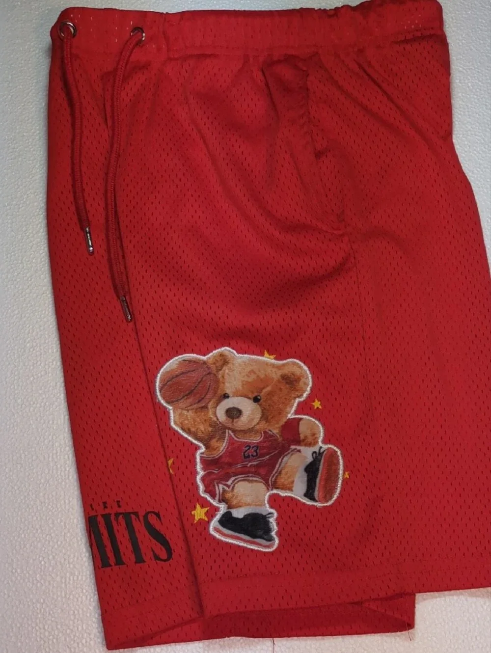 Kid's Black Pike No Limits Red Athletic Mesh Shorts with Bear Patch 10-12 Yrs